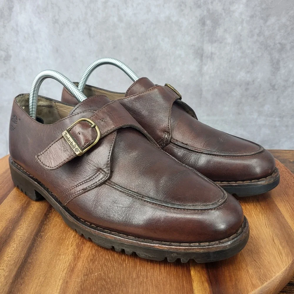 Timberland Monk Strap Shoes Mens 9 Brown Leather Casual Dress Shoes‎ 60048